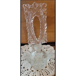 Rare find Vintage Perfume Bottle Clear Glass Tall Stopper Ornate